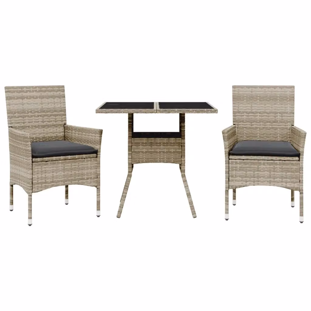 Set Pranzo da Giardino vidaXL in Polyrattan Grigio con Tavolo in Vetro e 3 Sedute con Cuscini – 2