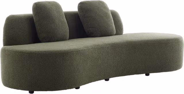 Divano curvo organico in bouclé, 3 posti, verde kaki