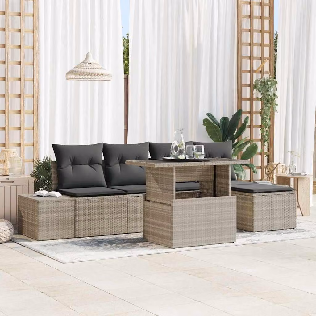 Maison Exclusive - Set da giardino composto da 6 pezzi, divano in rattan sintetico color grigio chiaro