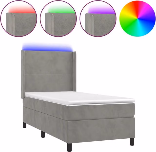 Letto singolo | Letto per adulti | Letto a Molle Materasso e LED Grigio Chiaro 80x200 cm Velluto