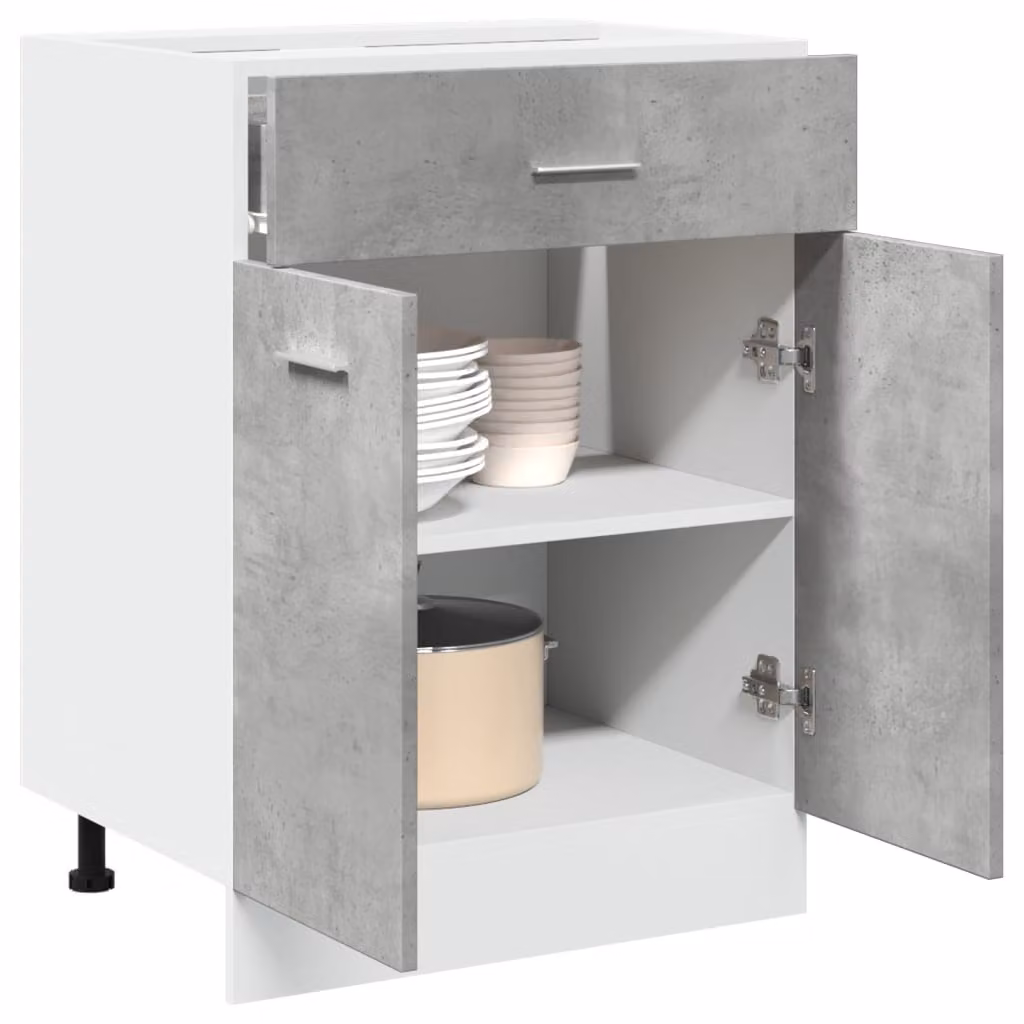 Armadio inferiore da cucina Lyon vidaXL con cassetto e ante, Grigio Cemento, L: 60 cm, P: 46 cm, H: 81,5 cm