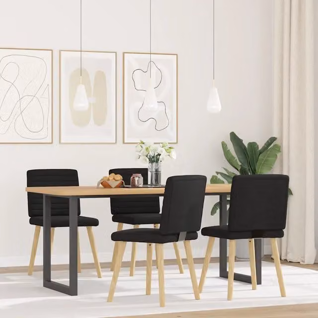 Set di 4 sedie da pranzo vidaXL in tessuto nero con struttura in legno e metallo per soggiorno e cucina