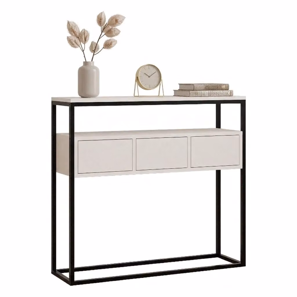 Consolle Pianfei con un ripiano, design moderno, Bianco, L 100 cm x P 29 cm x H 90 cm – 2