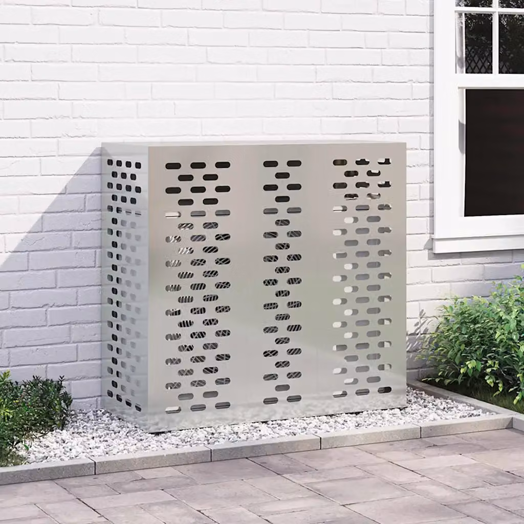 Copertura per condizionatore d'aria vidaXL in acciaio galvanizzato, Argento, L 110 x P 50 x H 105 cm