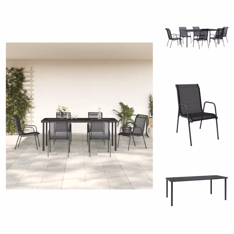 vidaXL Set da pranzo da giardino 7 pezzi in acciaio nero e textilene - Set di mobili da giardino