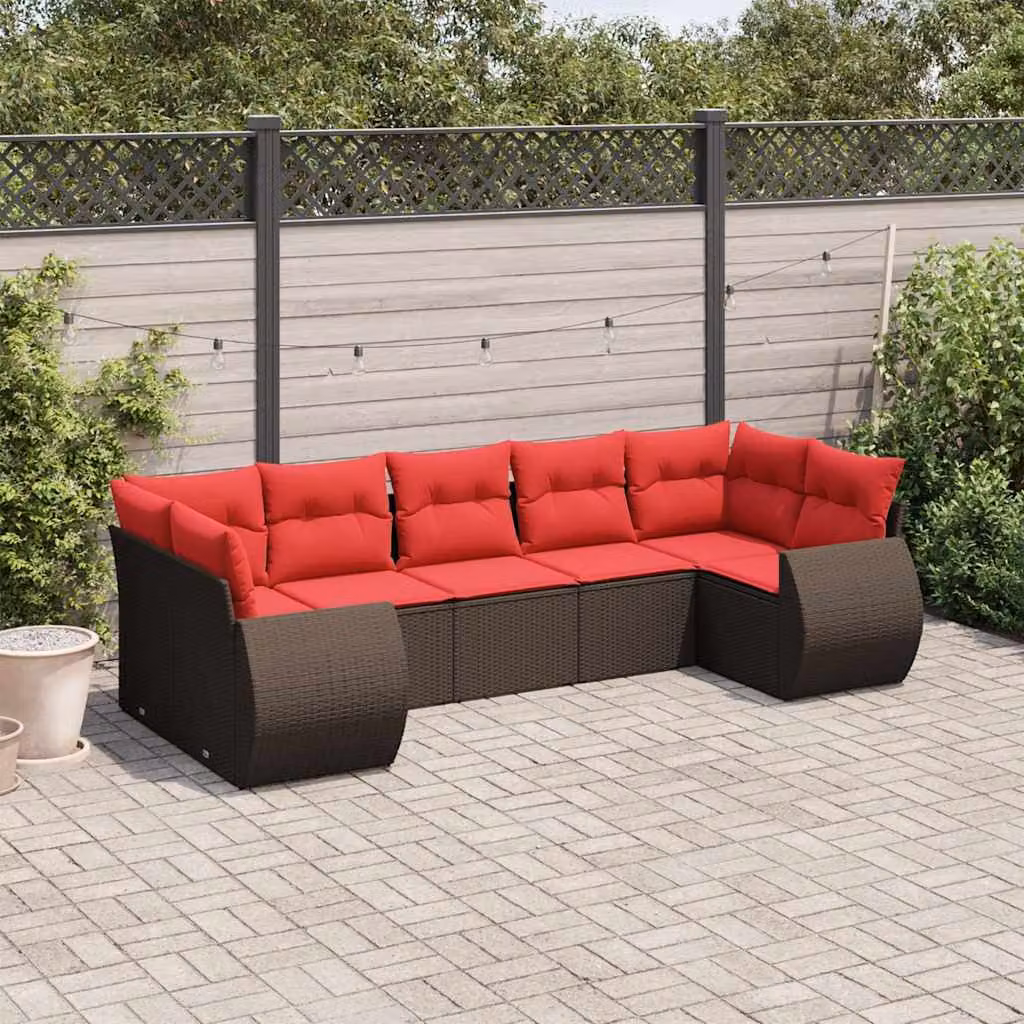 Set di divani da giardino vidaXL in polyrattan marrone con cuscini, modello a L per esterno