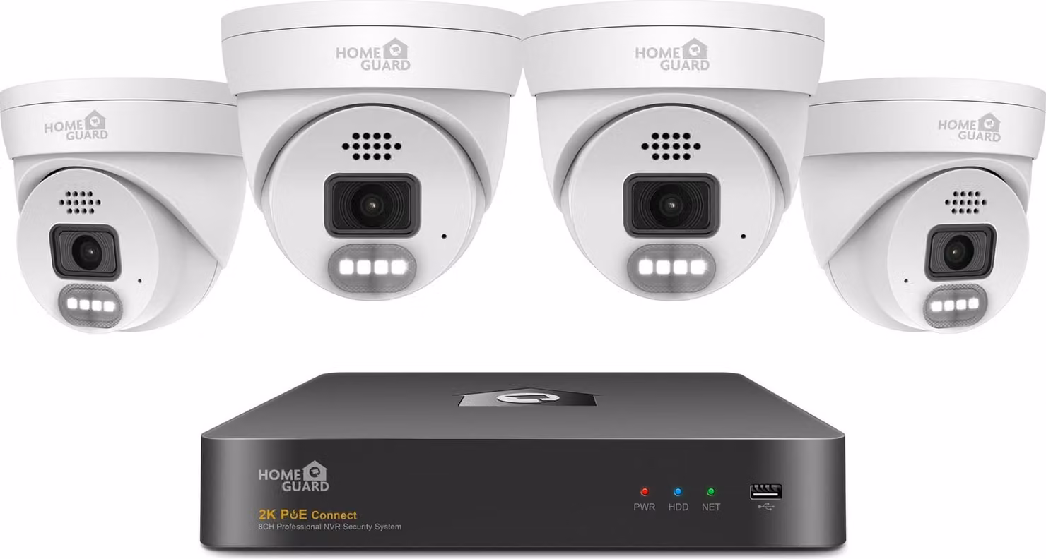 iGET HOMEGUARD HGNVK84804 Kit di sicurezza PoE per esterni 2K (5 MPx) con luce LED e audio