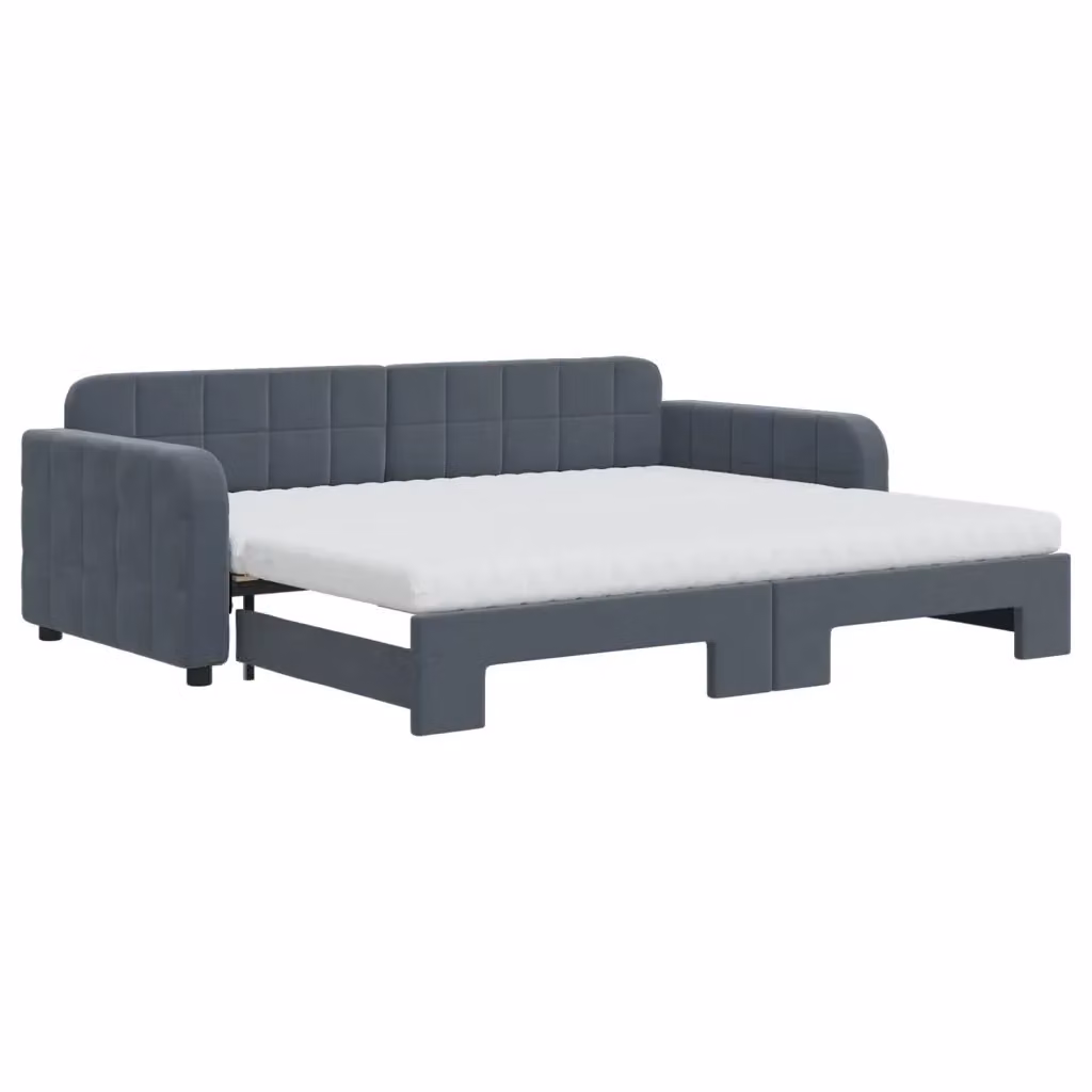 Divano Letto Estraibile vidaXL in Velluto Grigio con Cassetto per Materasso 90x200 cm – 2