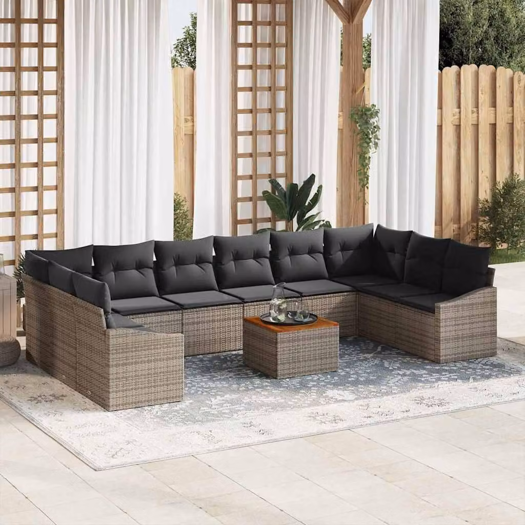 Maison Exclusive - Set Divano da Giardino 11 pcs Grigio polyrattan