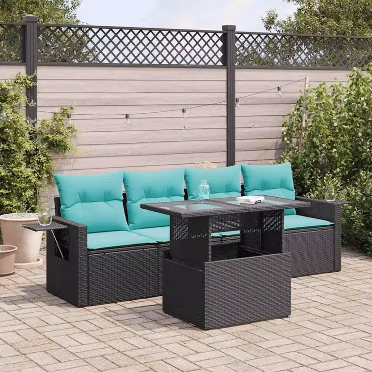 Maison Exclusive - Set Divano da Giardino 5 pz Cuscini Nero Polyrattan e Acacia