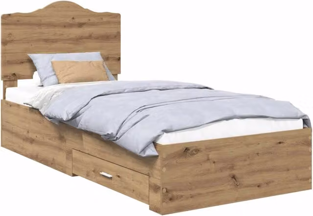 Letto singolo | Letto per adulti | Struttura del letto con testiera Rovere artigianale 90 x 190 cm