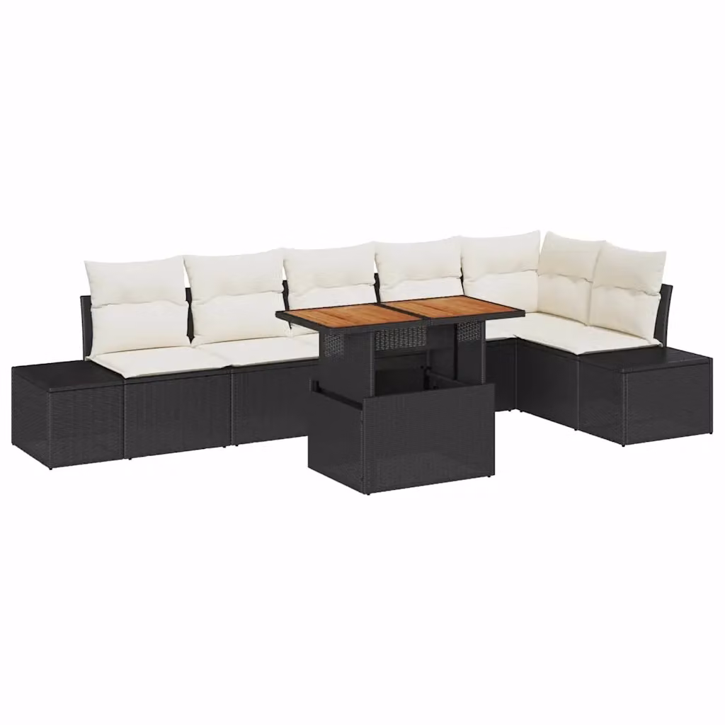 Set da pranzo da giardino vidaXL in polyrattan e legno di acacia nero e beige con 7 pezzi – 2