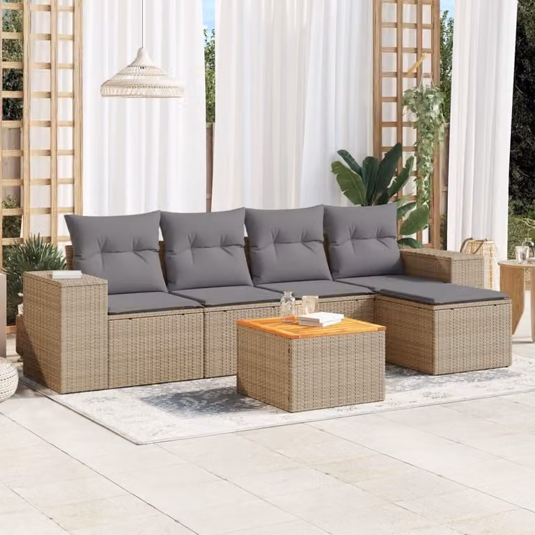 Maison Exclusive - Set Divano da Giardino 6 pz con Cuscini Beige in Polyrattan
