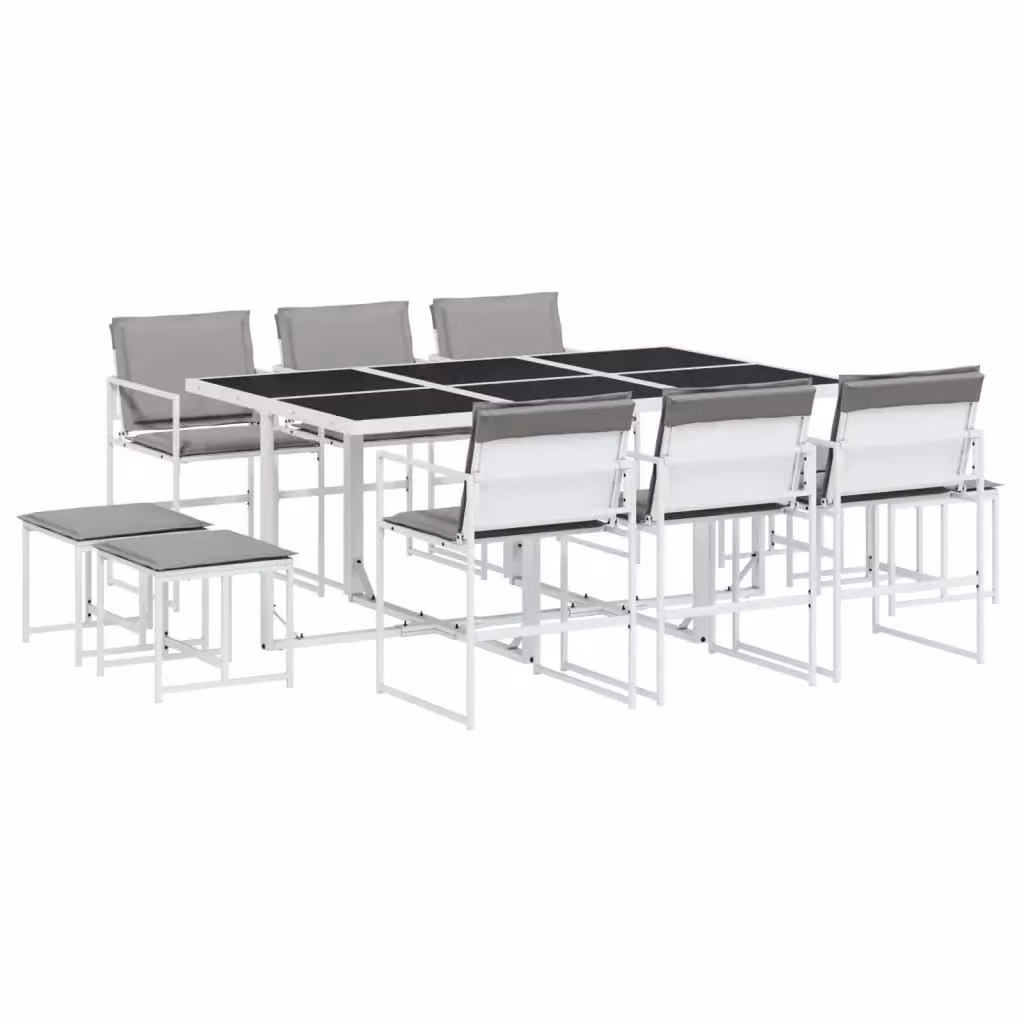 vidaXL Set da Pranzo da Giardino 11 pz in Acciaio Verniciato a Polvere e Vetro Bianco e Grigio – 2