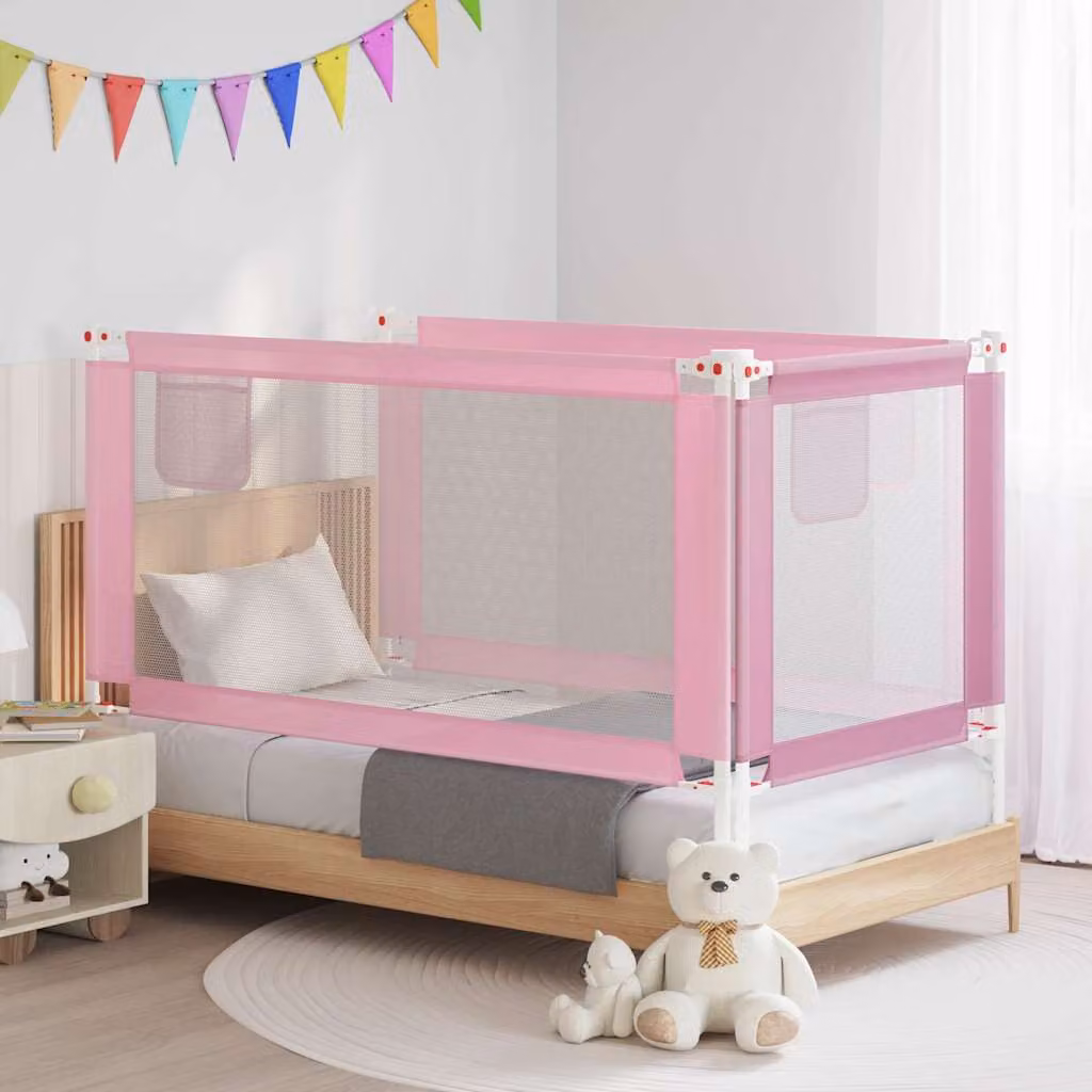 Sponda Letto di Sicurezza per Bambini vidaXL, Rosa, L: 160 cm, H: 25 cm, in Tessuto e Metallo