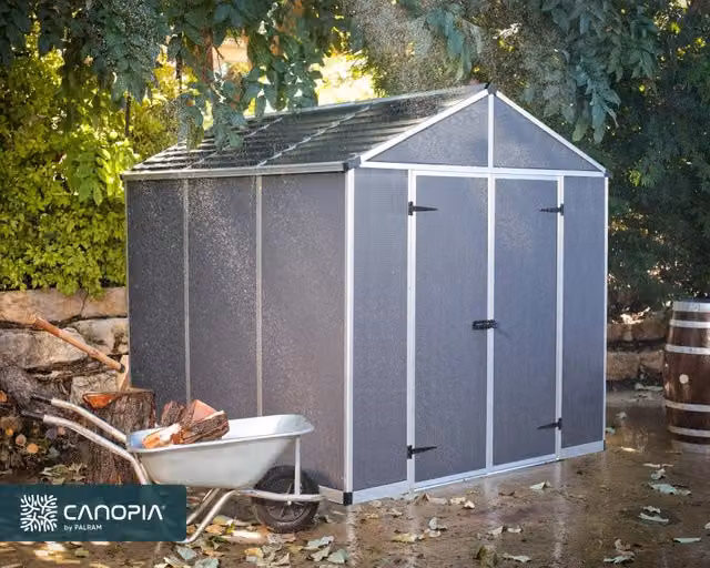 Casetta da giardino Rubicon Palram in policarbonato e alluminio, Grigio Scuro, L: 229 cm, P: 237 cm, H: 235 cm