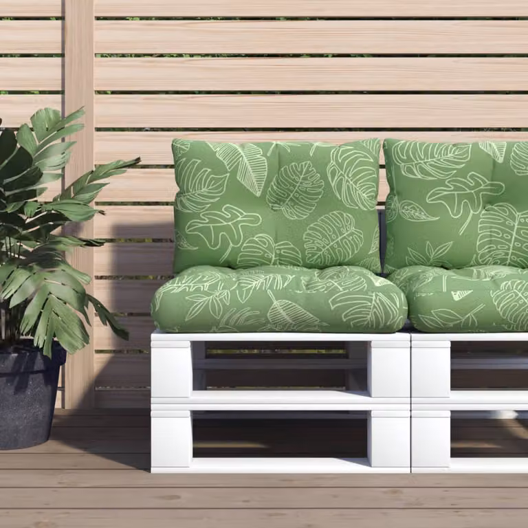 Set di 2 cuscini per pallet vidaXL con motivo a foglie, colore verde, in tessuto Oxford impermeabile e traspirante