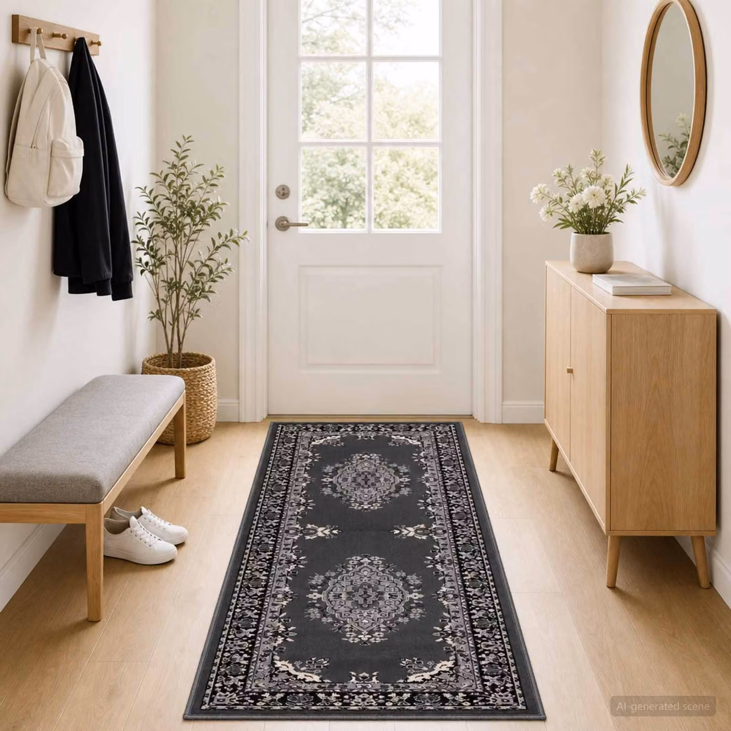 vidaXL Tappeto Runner FLORNES Tessuto Motivo Grigio 80 x 300 cm PP