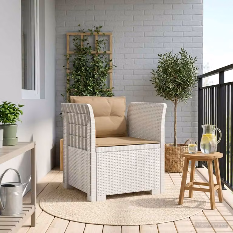 Poltrona a 1 Posto con Cuscini vidaXL in Effetto Rattan Bianco per Giardino e Balcone