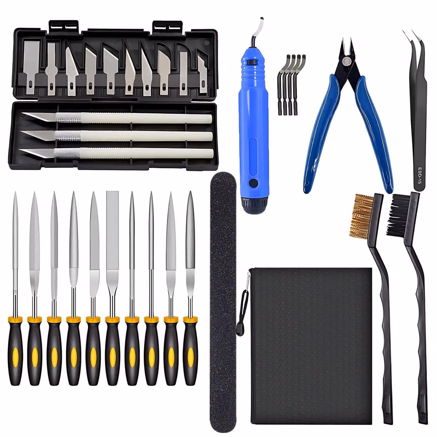 Omgoods - Set di strumenti per la rimozione di bave, composto da 34 pezzi, ideale per la modellistica e la rifinitura