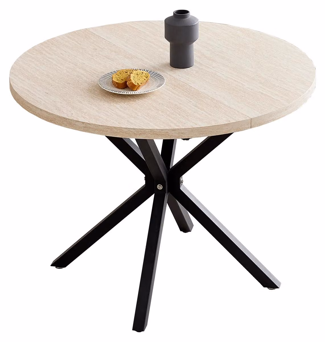 Tavolo rotondo da pranzo - Tavolo per 4 persone - Diametro 100 cm - Struttura in metallo - Stile moderno e minimalista - Aspetto del legno color giallo