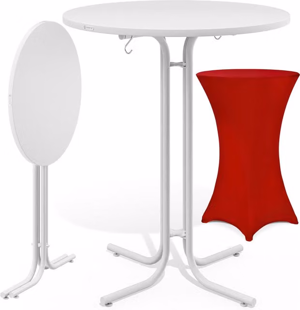 Set Tavolo Bar Casaria con Copritavolo, Bianco e Rosso, L: 110 cm, P: 70 cm, H: 100 cm e Copritavolo Ø: 70 cm – 1