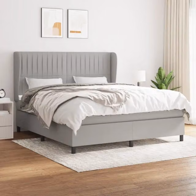 Letto Ibrido vidaXL con Giroletto a Molle e Materasso in Tessuto Grigio e Bianco L/P/H: 160 x 200 x 25 cm