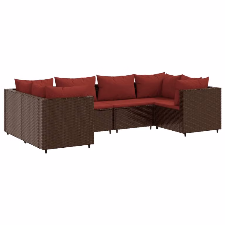 Set Mobili da Giardino 6pz con Cuscini in Polyrattan Marrone