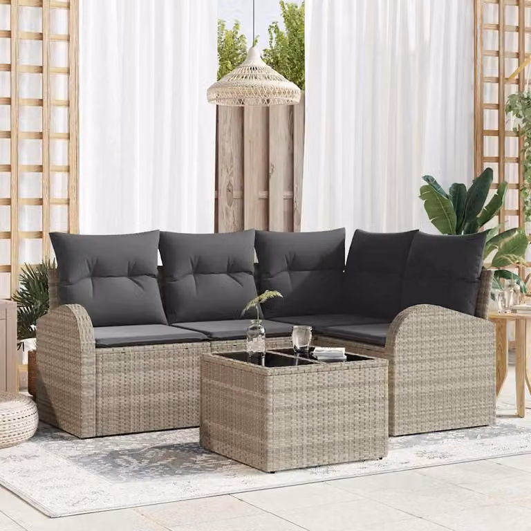 Maison Exclusive - Set Divano da Giardino 5 pcs Grigio chiaro polyrattan