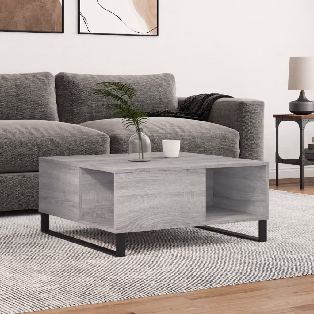 vidaXL Tavolino da salotto moderno in legno e metallo, Grigio, L/P/H: 80 x 80 x 36,5 cm