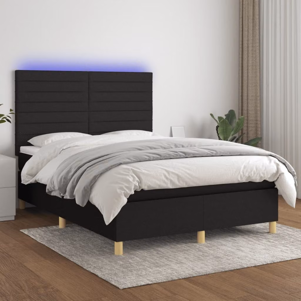 Maison Exclusive - Letto a Molle con Materasso e LED Nero 140x200 cm in Tessuto