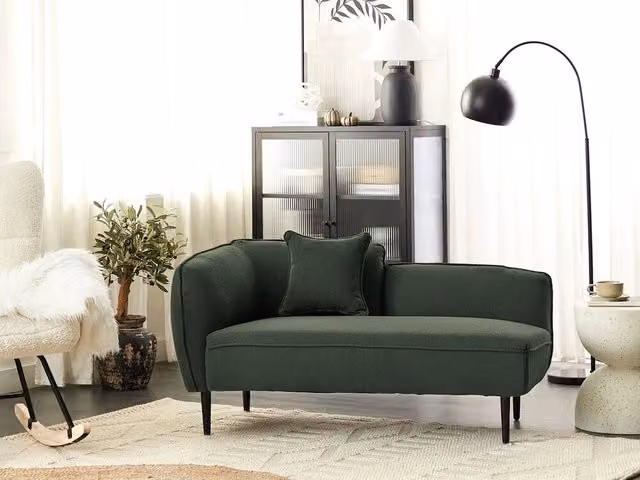 Chaise longue Sinistra in poliestere verde scuro con cuscino e gambe metallo da salotto