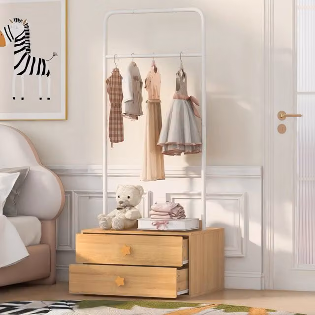 Appendiabiti Minimal con 2 cassetti colore legno L: 70 cm, P: 55 cm, H: 168 cm