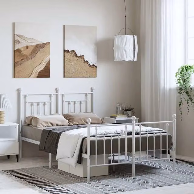 Giroletto con testiera e pediera in metallo bianco vidaXL L/P/H: 135 x 190 x 97 cm