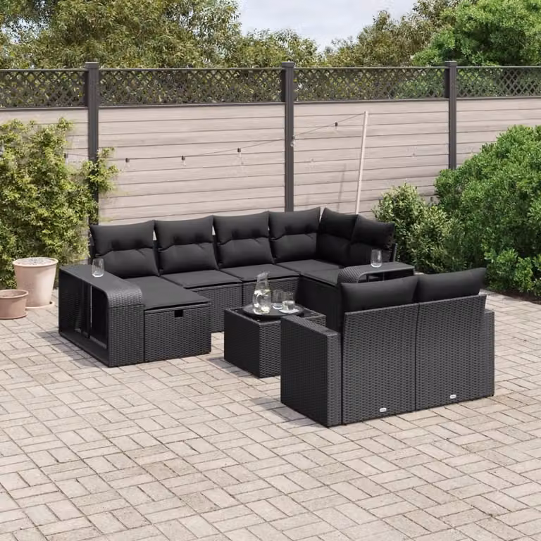 Maison Exclusive - Set da giardino 11 pezzi con cuscini in poly rattan nero