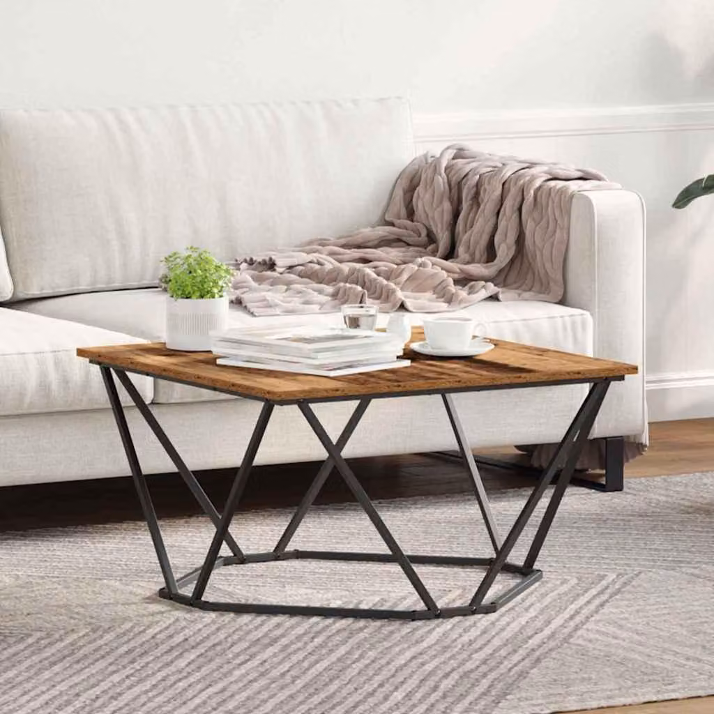 Maison Exclusive - Tavolino da caffè in legno di recupero, 80 x 80 x 45 cm, struttura in legno e acciaio