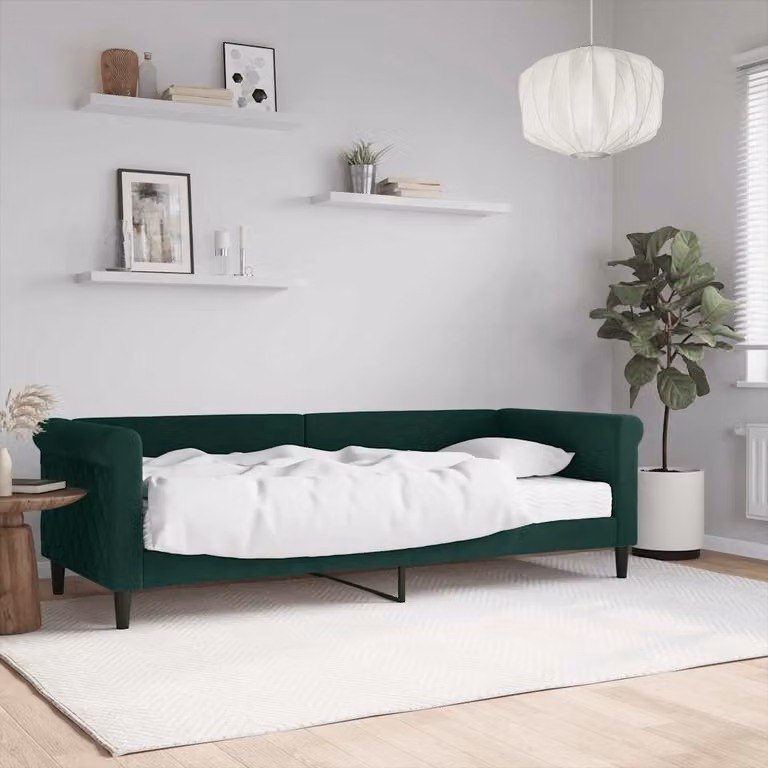 vidaXL Divano Letto in Velluto Verde con Materasso L/P/H: 200 x 80 x 68 cm
