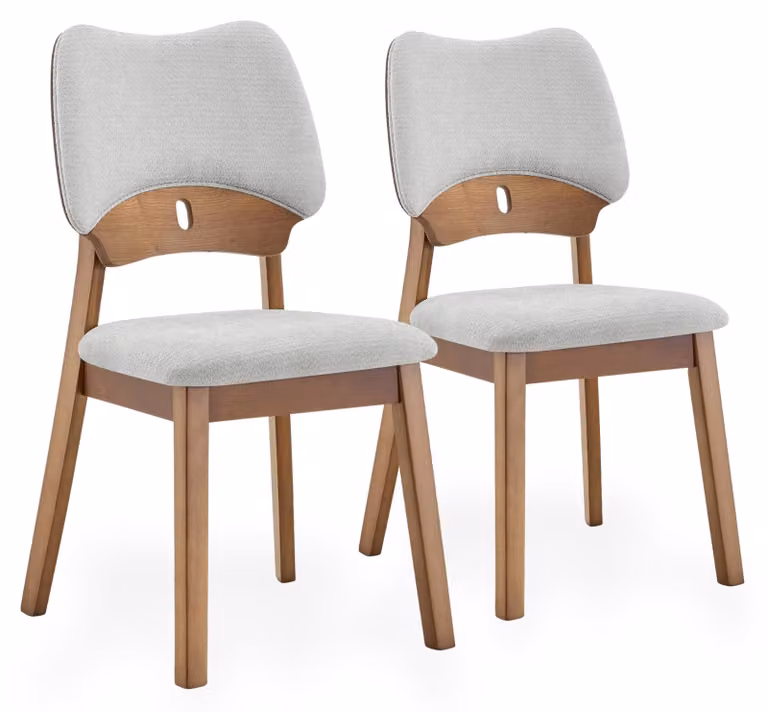 Set di 2 sedie da pranzo in stile scandinavo, con schienale a forma di farfalla, struttura in legno di gomma, seduta imbottita in poliuretano e piedini antiscivolo, ideali per la sala da pranzo o la cucina