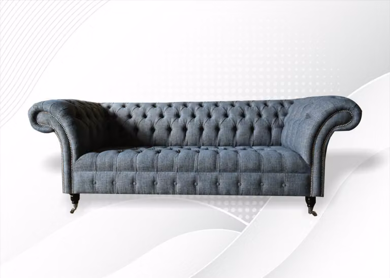 Chesterfield 3Sitzer Stoff Wohnzimmer Design Couchen Polster Sofa Sofas Grau