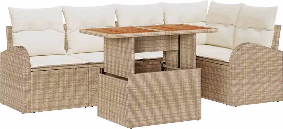 Set Divano da Giardino 6 pcs Beige Poly Rattan