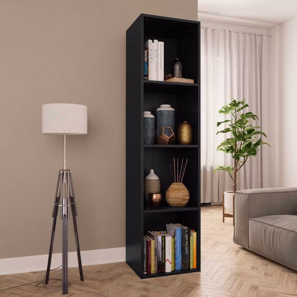 vidaXL Mobile TV e Libreria in Legno Multistrato e MDF, Nero Opaco, L/P/H: 36 x 30 x 143 cm