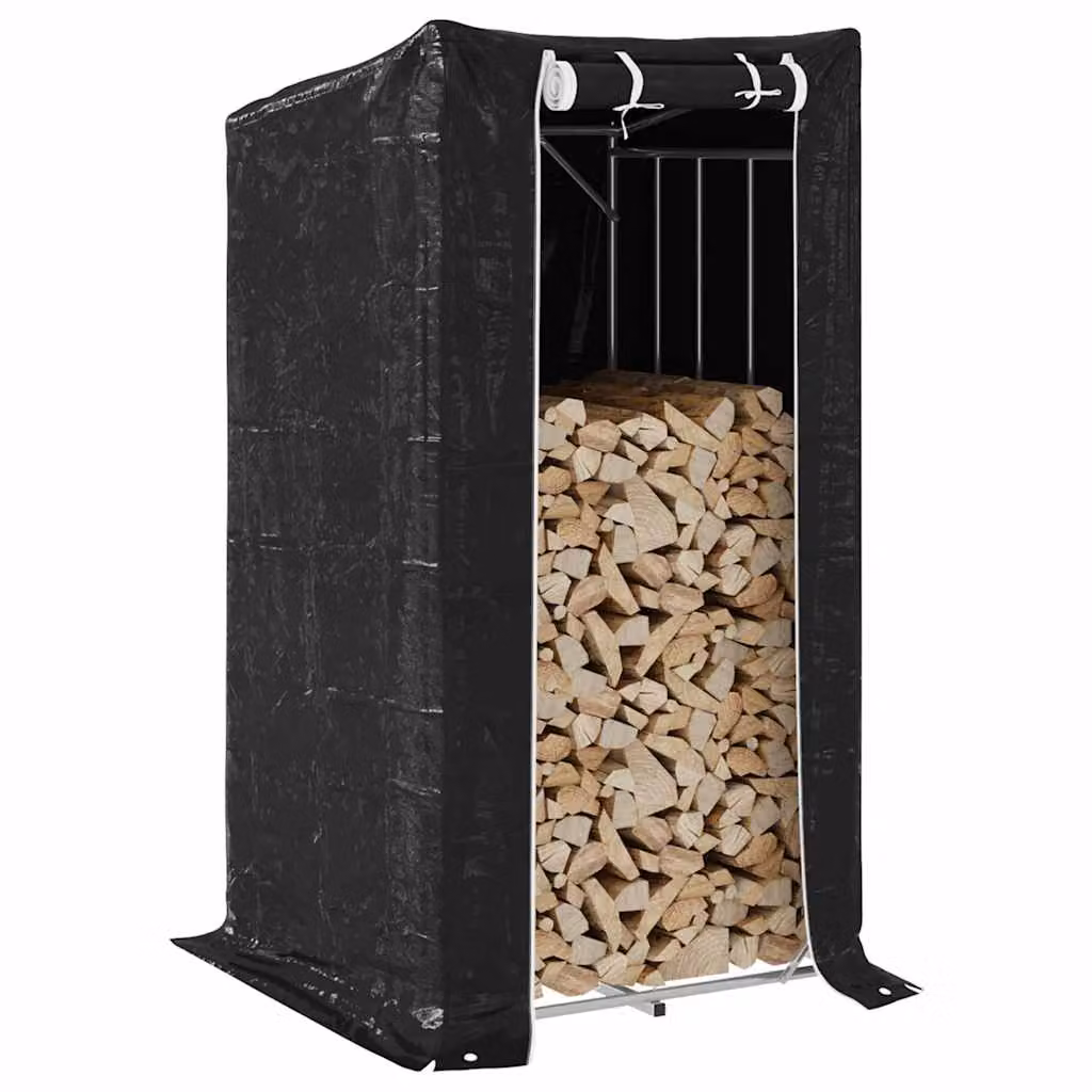 vidaXL Rastrelliera per Legna con Copertura Antipioggia in Metallo e Plastica, Nero, L/P/H: 100 x 100 x 200 cm