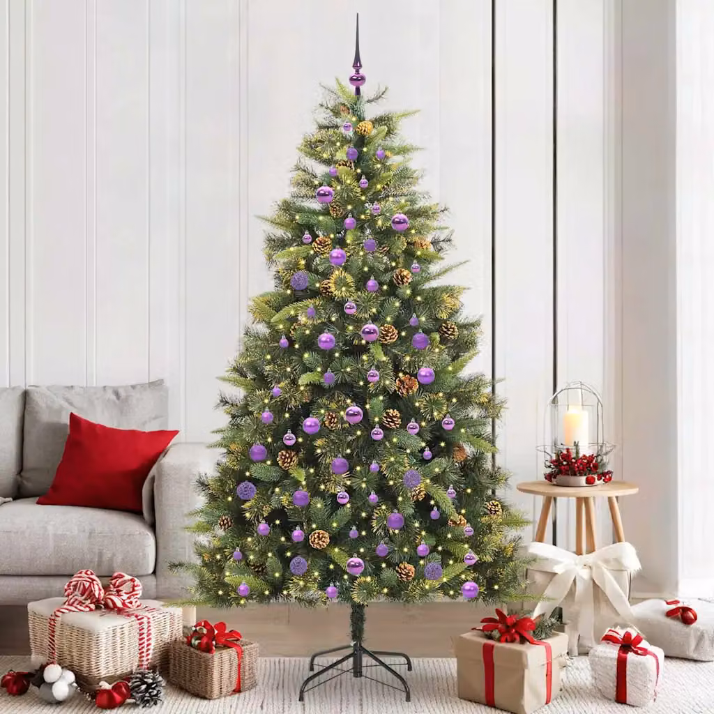 Albero di Natale artificiale con coni LED luce bianca calda vidaXL, Verde, Altezza: 210 cm, Larghezza: 120 cm