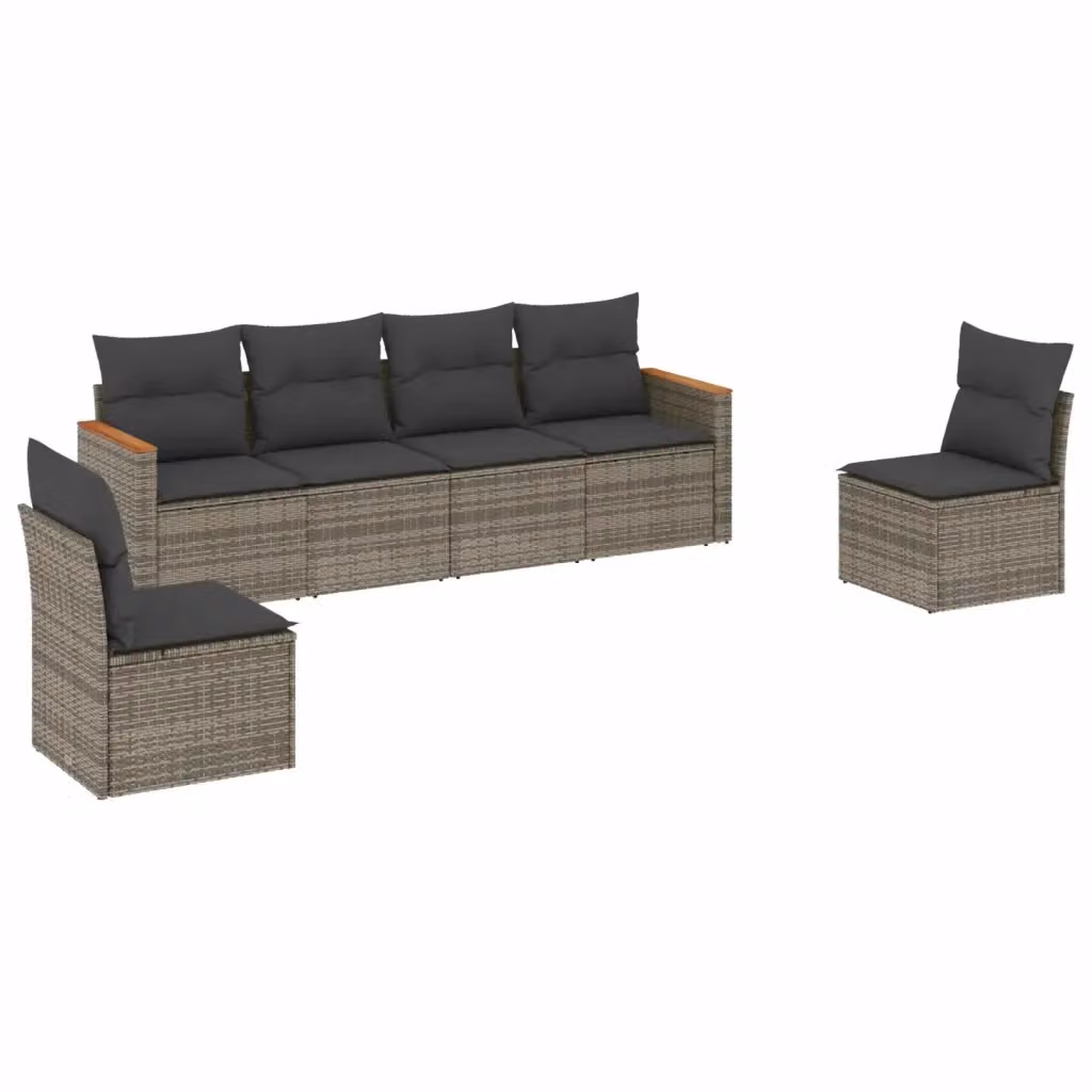 Set Divano da Giardino vidaXL 6 pz in Polyrattan Grigio con Cuscini Imbottiti e Rivestimenti Rimovibili – 2