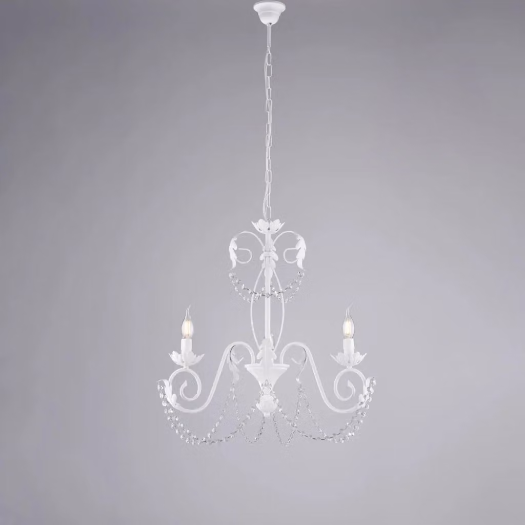 Lampadario a sospensione Shabby Chic Belight in metallo bianco con 3 luci e cristalli trasparenti – 2