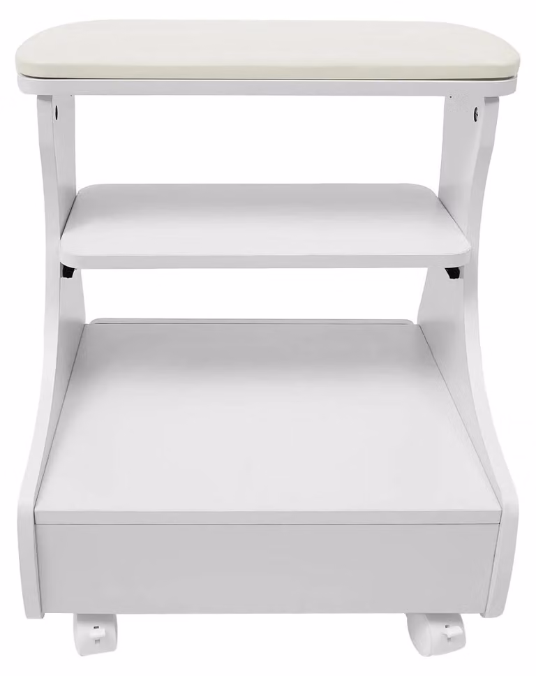Poggiapiedi per pedicure/manicure - Sgabello per pediluvio con rotelle - Struttura in plastica, altezza fissa, senza imbottitura - Bianco