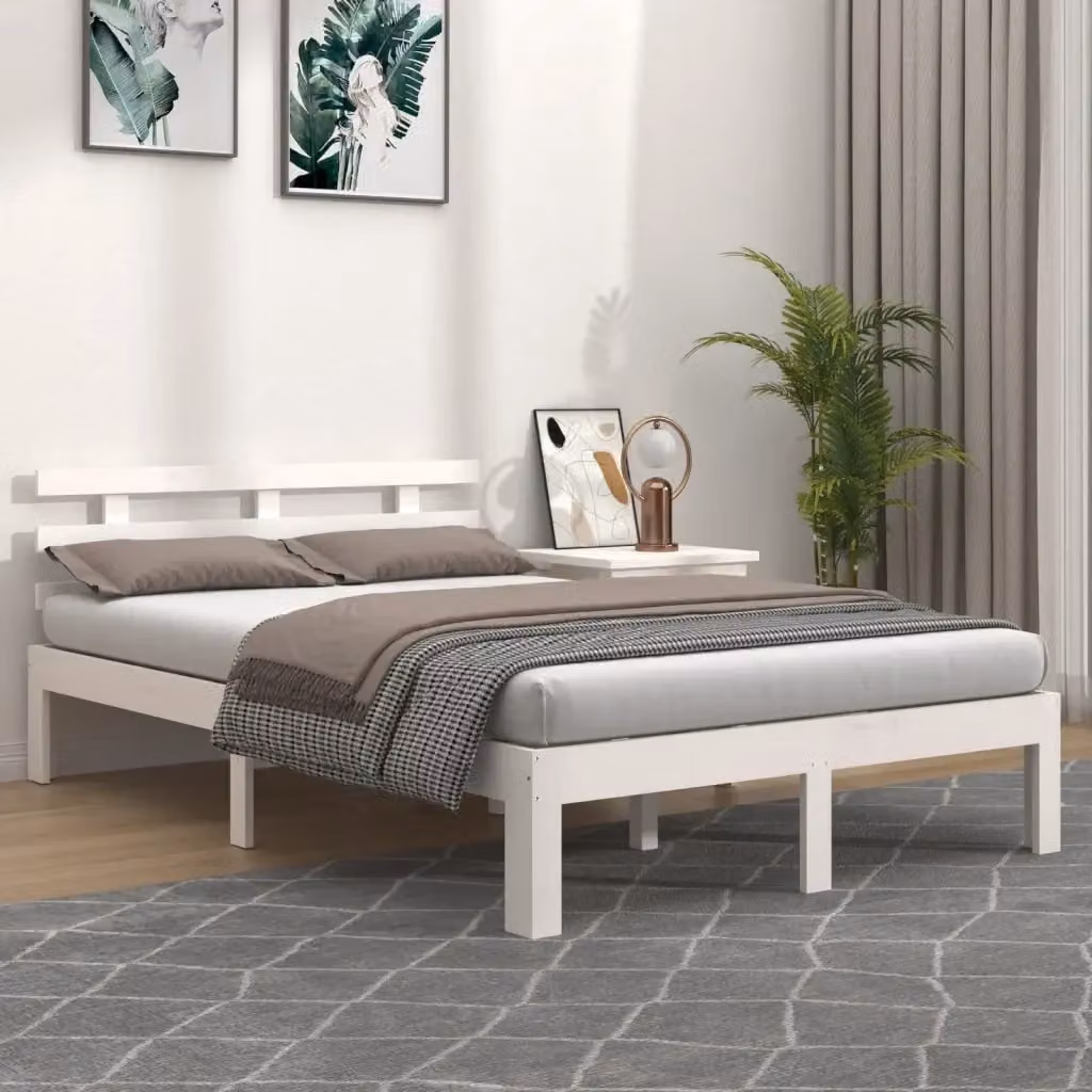 Letto matrimoniale in legno massello di pino bianco con struttura a doghe rigide L/P/H: 140 x 200 x 143.5 cm – 2