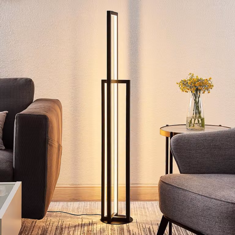 Lampada da terra a LED Hylda Lucande, dimmerabile, Nero, Soggiorno / Sala da pranzo, Alluminio, Moderno, Lampada LED da terra