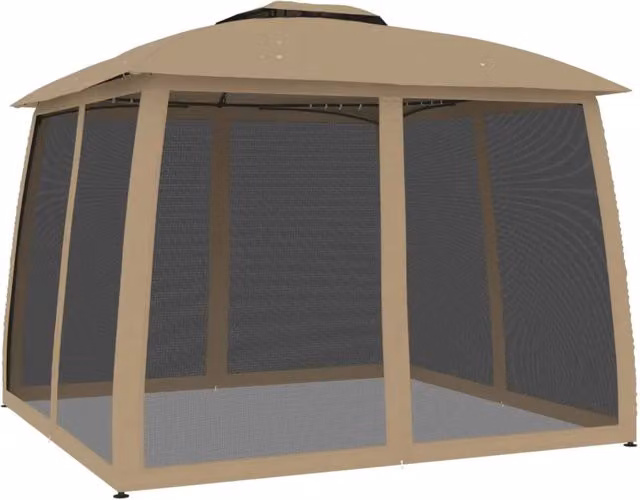 Gazebo con tetto a capanna e pareti a rete in acciaio e poliestere, colore antracite, L/P: 293 x 293 cm, H: 280 cm – 1
