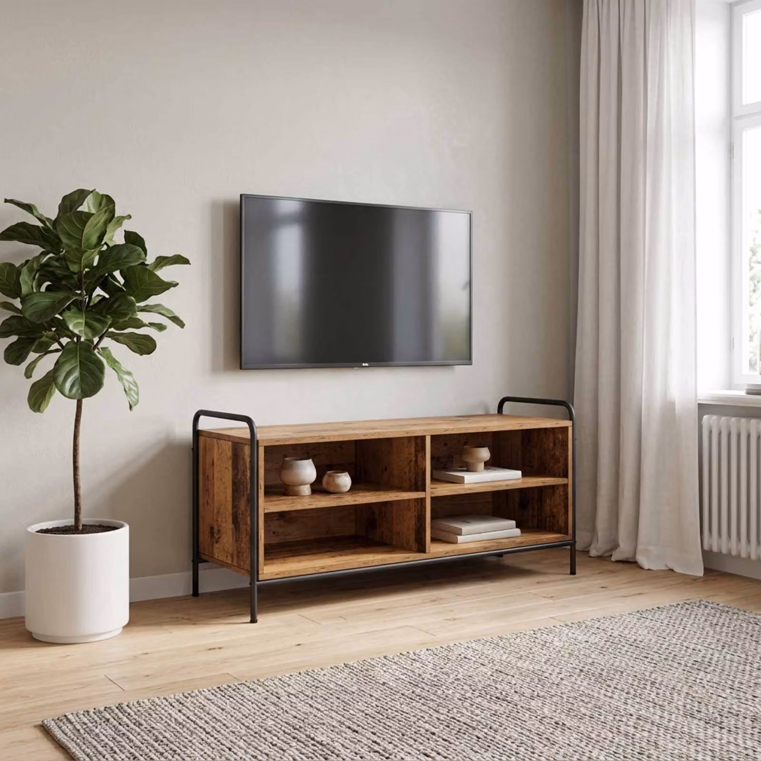 Mobile TV vidaXL in legno e metallo, colore marrone, L 140 x P 39,5 x H 50 cm